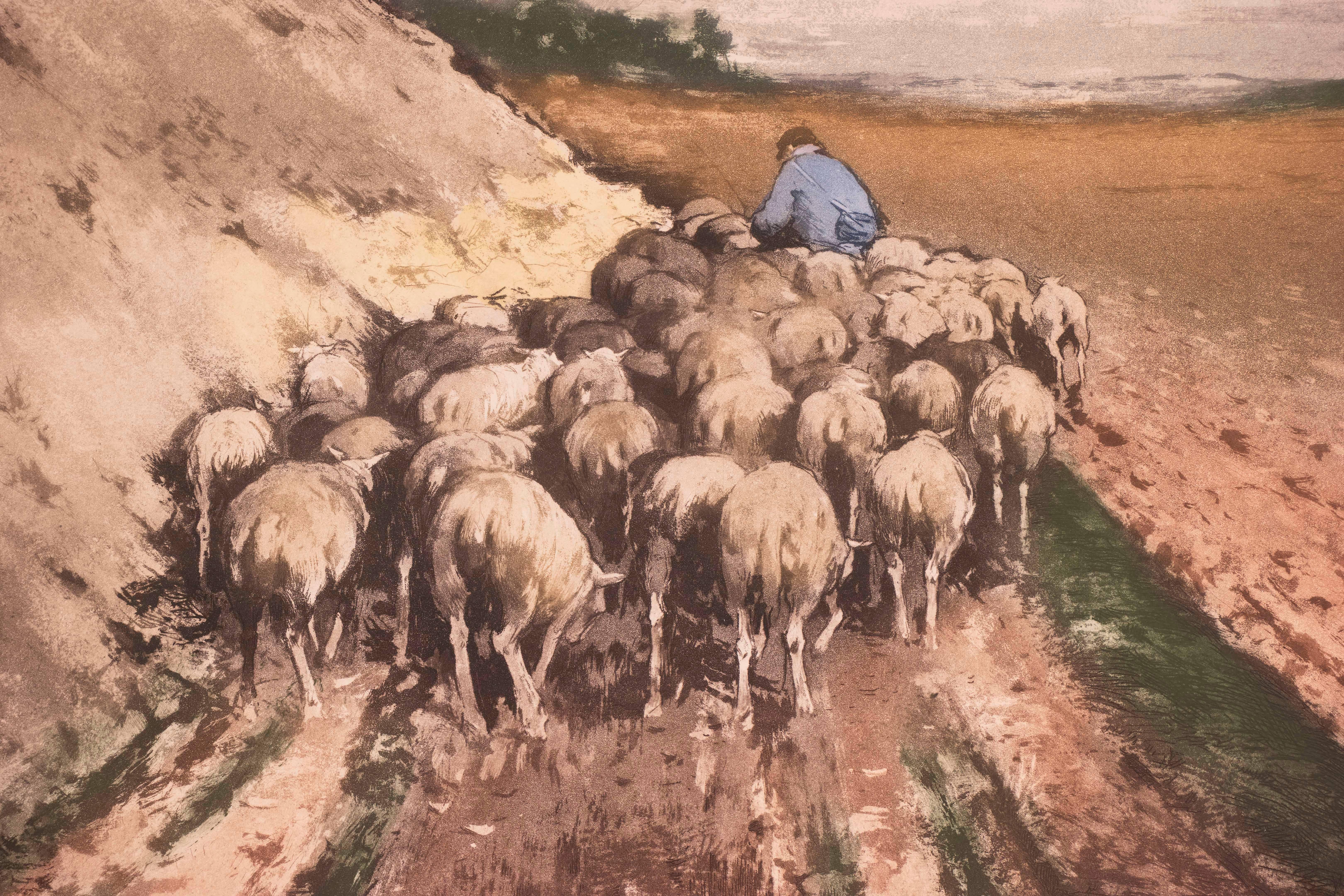 Shepherd With Sheep  - Print by Ferdinand-Jean Luigini