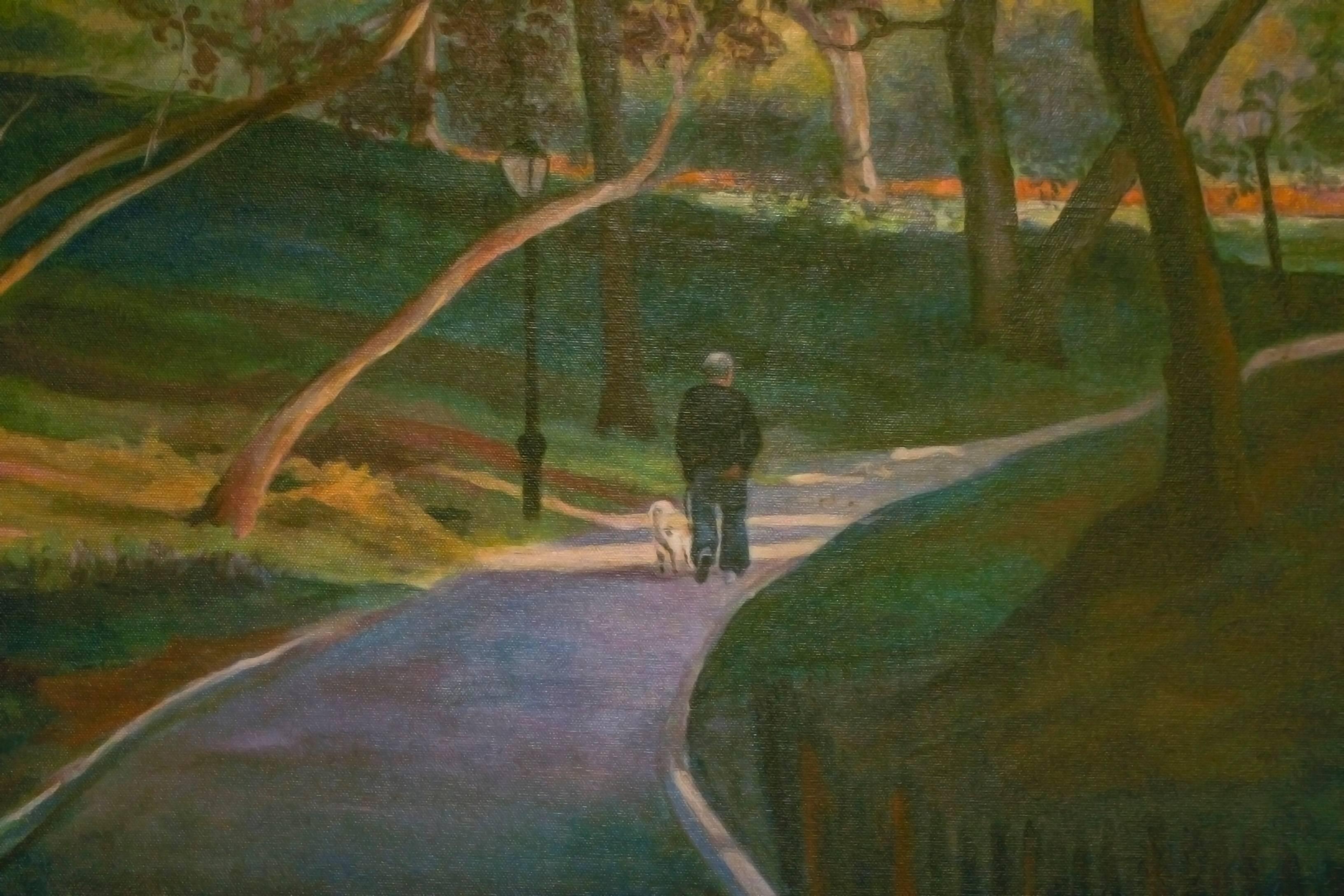 Walking the Dog, Central Park - Painting by Rachel Newman