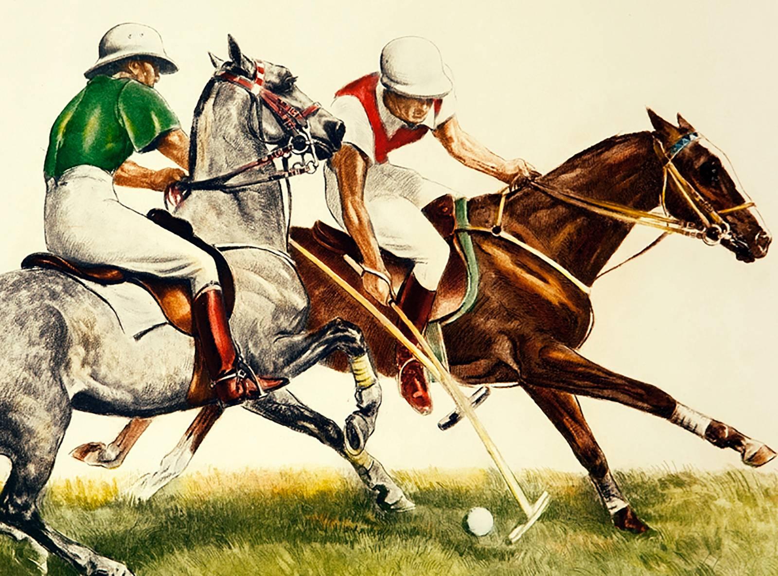 Les cavaliers de polo se battent pour la balle - Print de Louis Claude