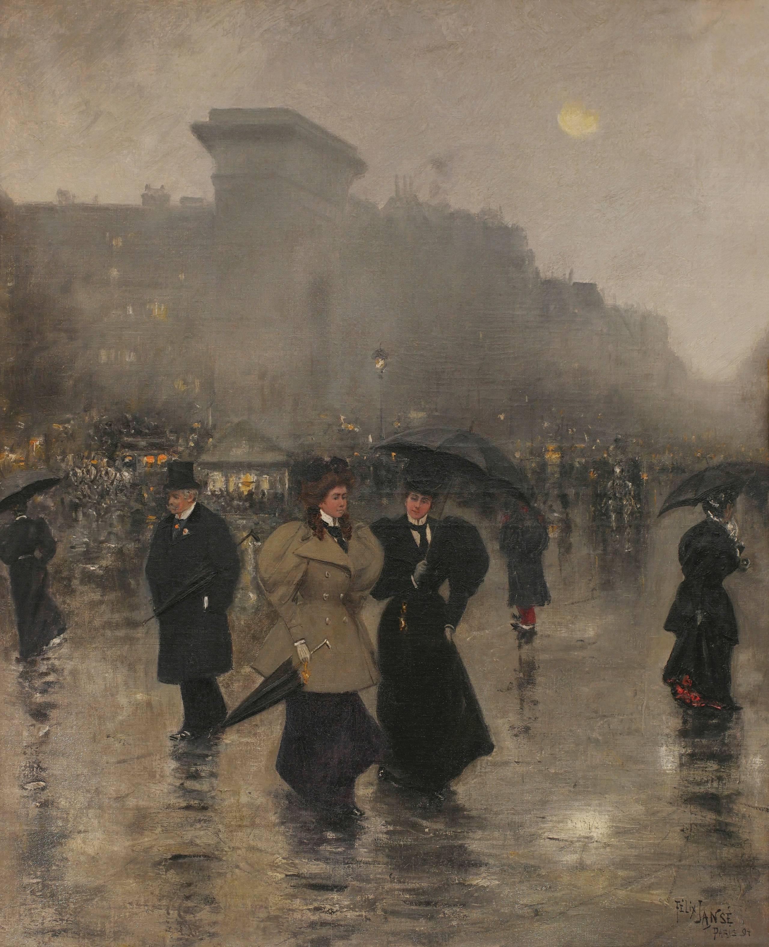 Pluie du soir à Paris - Painting de Felix Janse