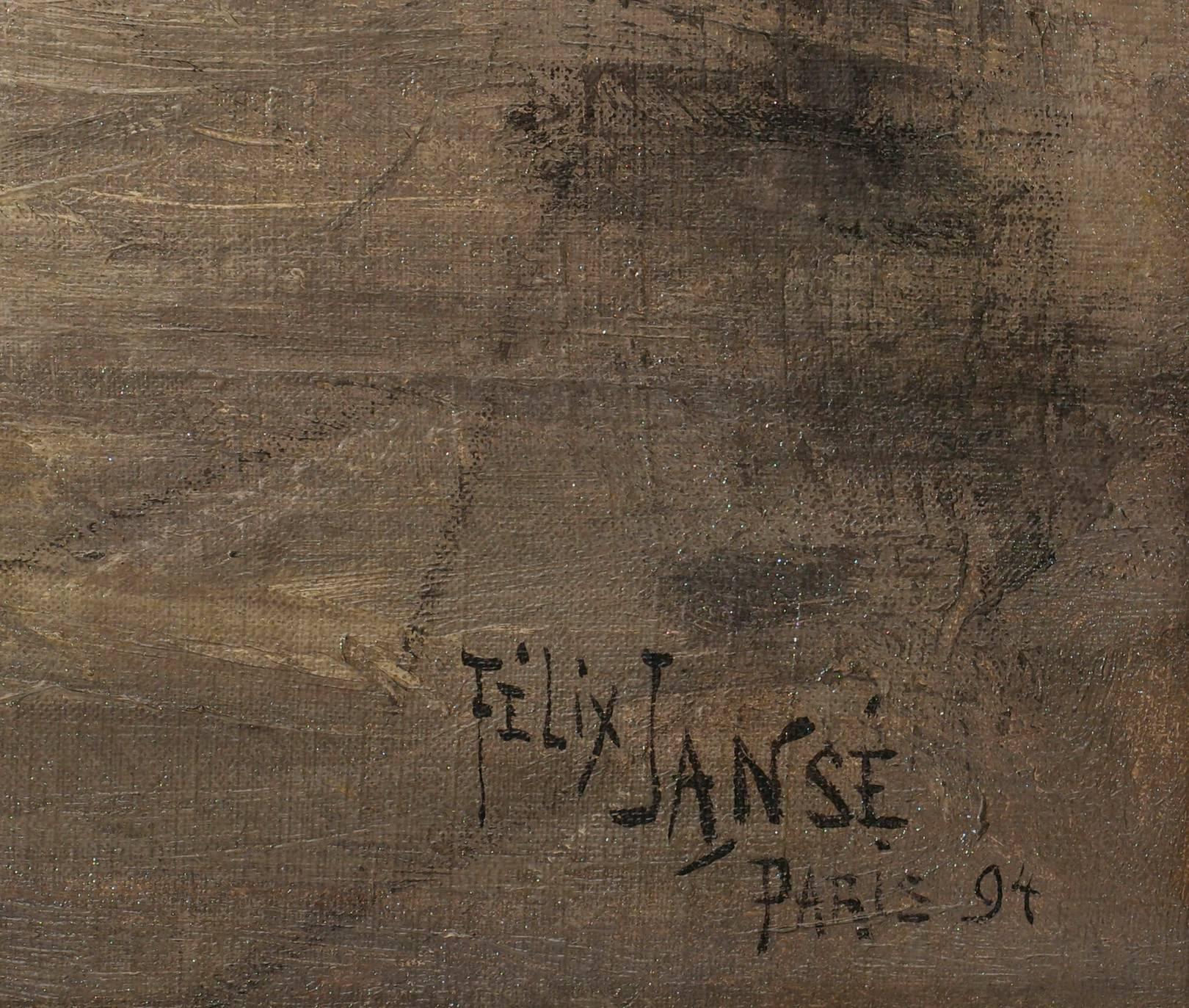 Pluie du soir à Paris - Marron Figurative Painting par Felix Janse
