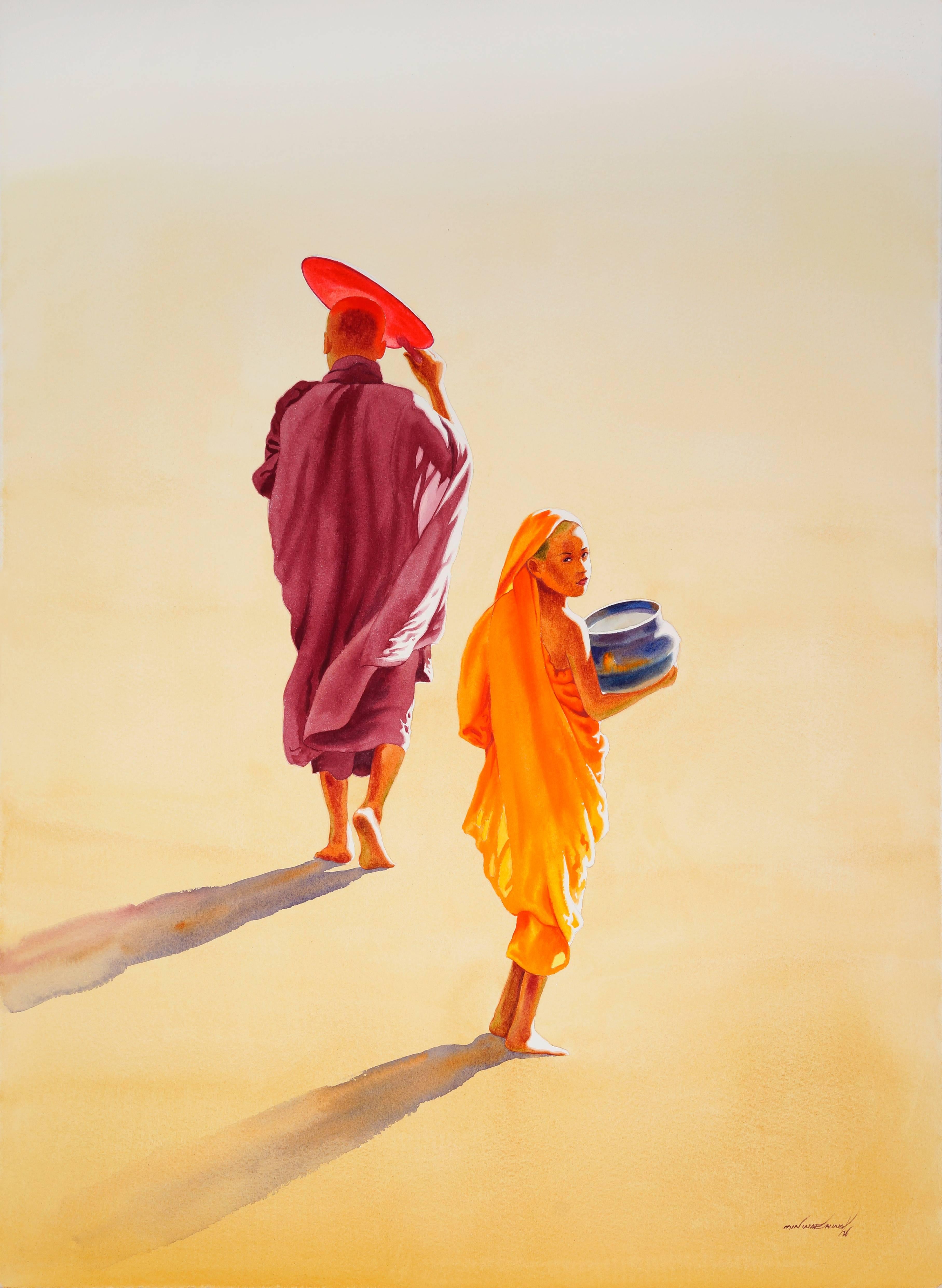 Min Wae Aung Figurative Painting - Monk and Novice 5