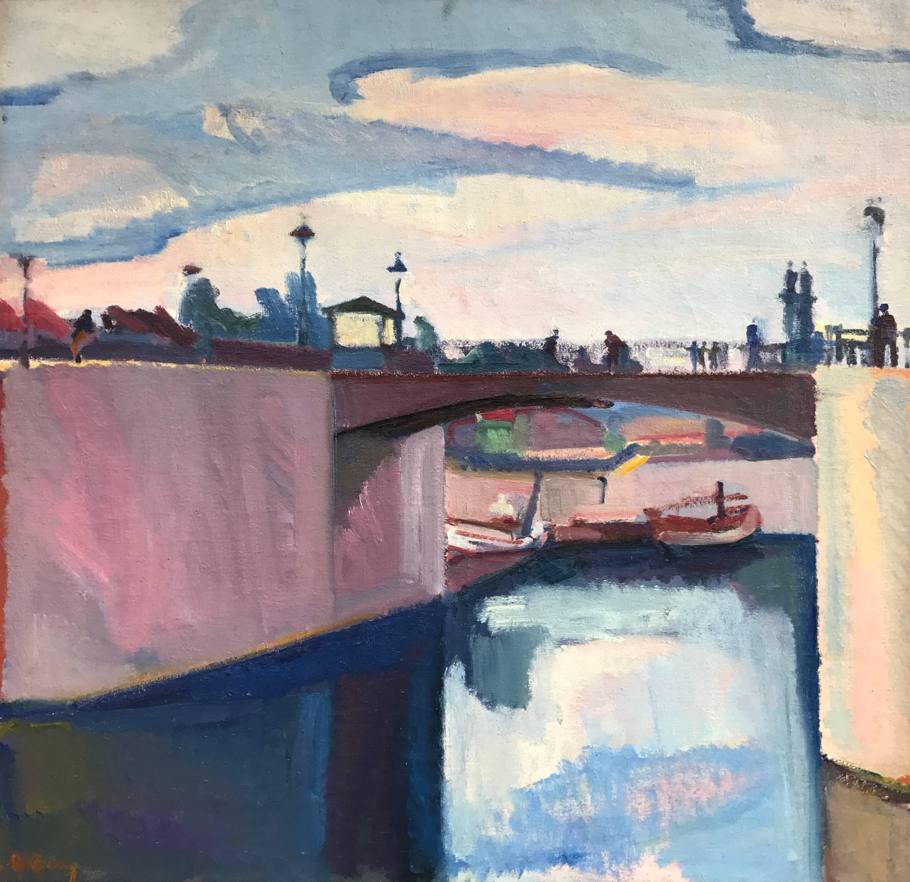 Charles Dehoy Landscape Painting - "Bridge in Laeken"
