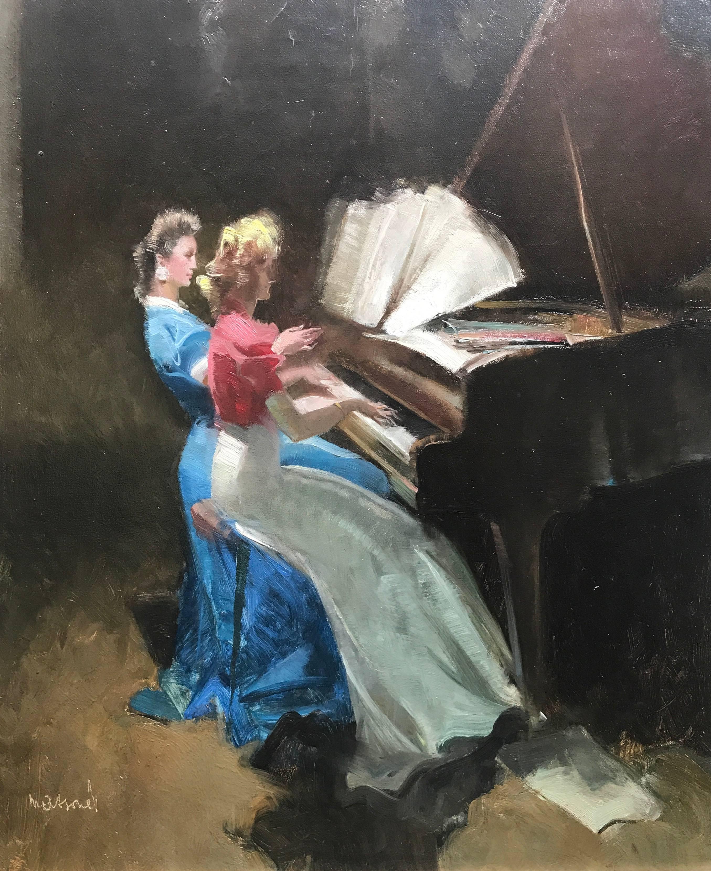 Armand Massonet Figurative Painting - "Femmes au piano"