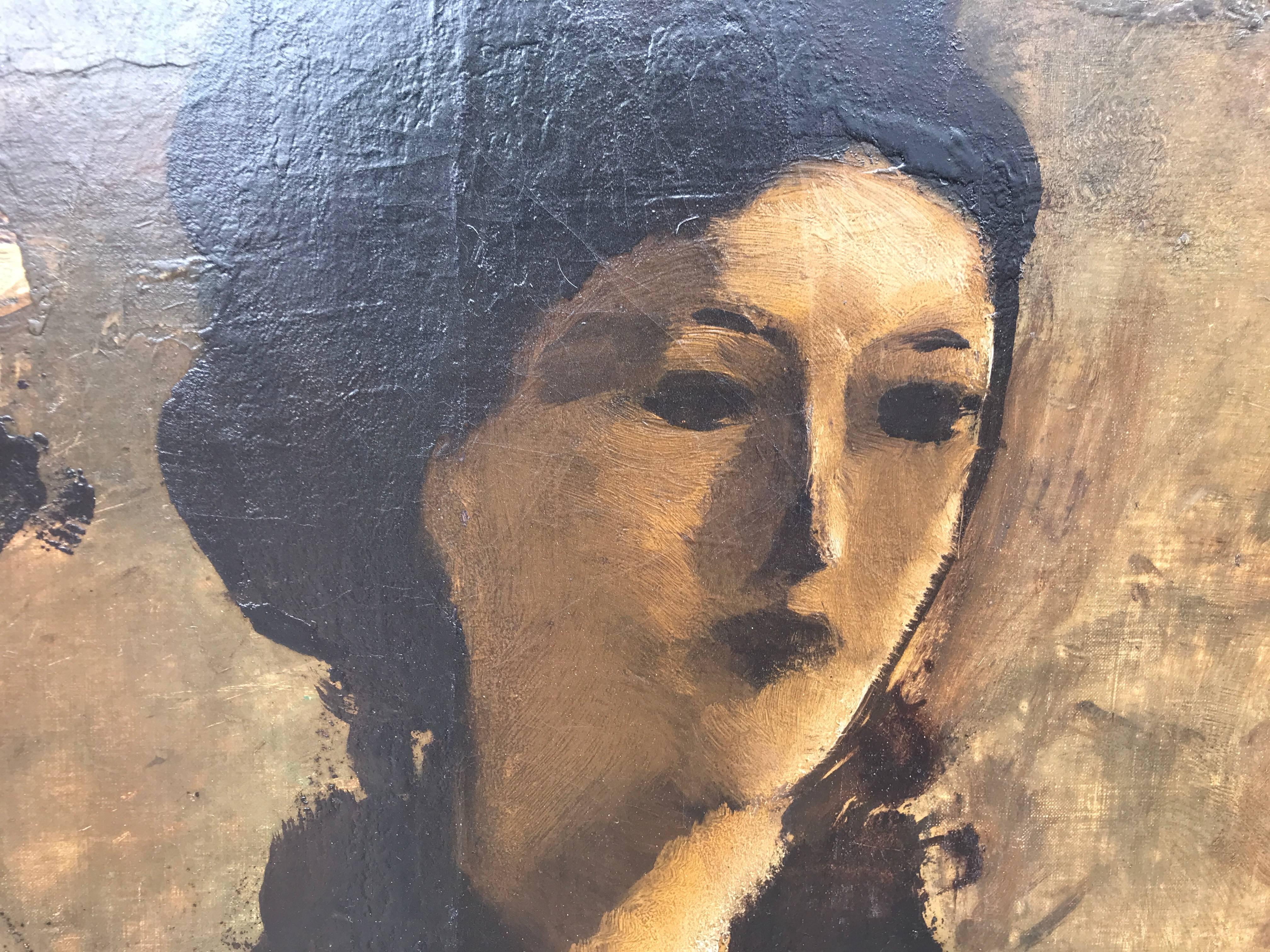 Portrait of a lady in Paris, 1917 - Expressionist Painting by Léon Van Den Houten