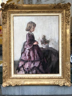 "Child arranging flowers"