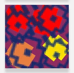 Flwrs (offset, red, yellow, orange, navy top, dark pink background)