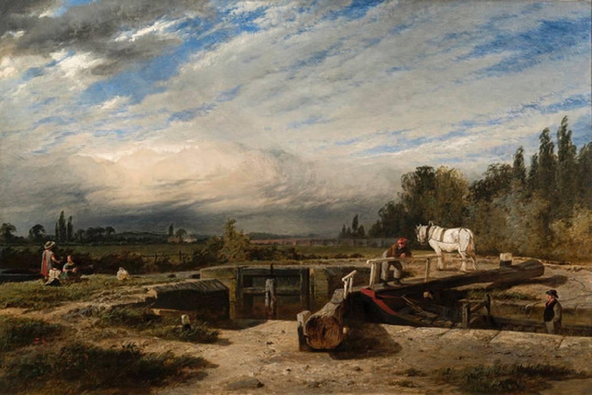 Henry Dawson Landscape Painting - Trent Lock on the Grantham Canal