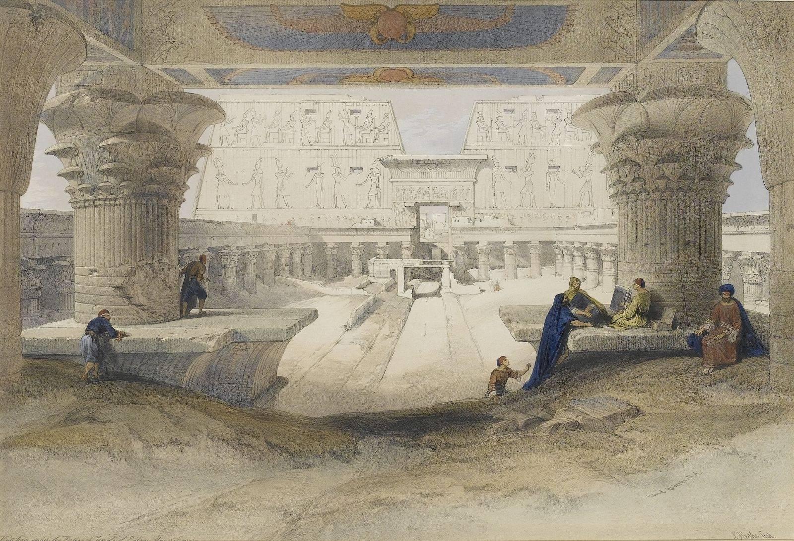 David Roberts Landscape Print - VIEW FROM UNDER THE PORTICO OF THE TEMPLE OF EDFOU, UPPER EGYPT