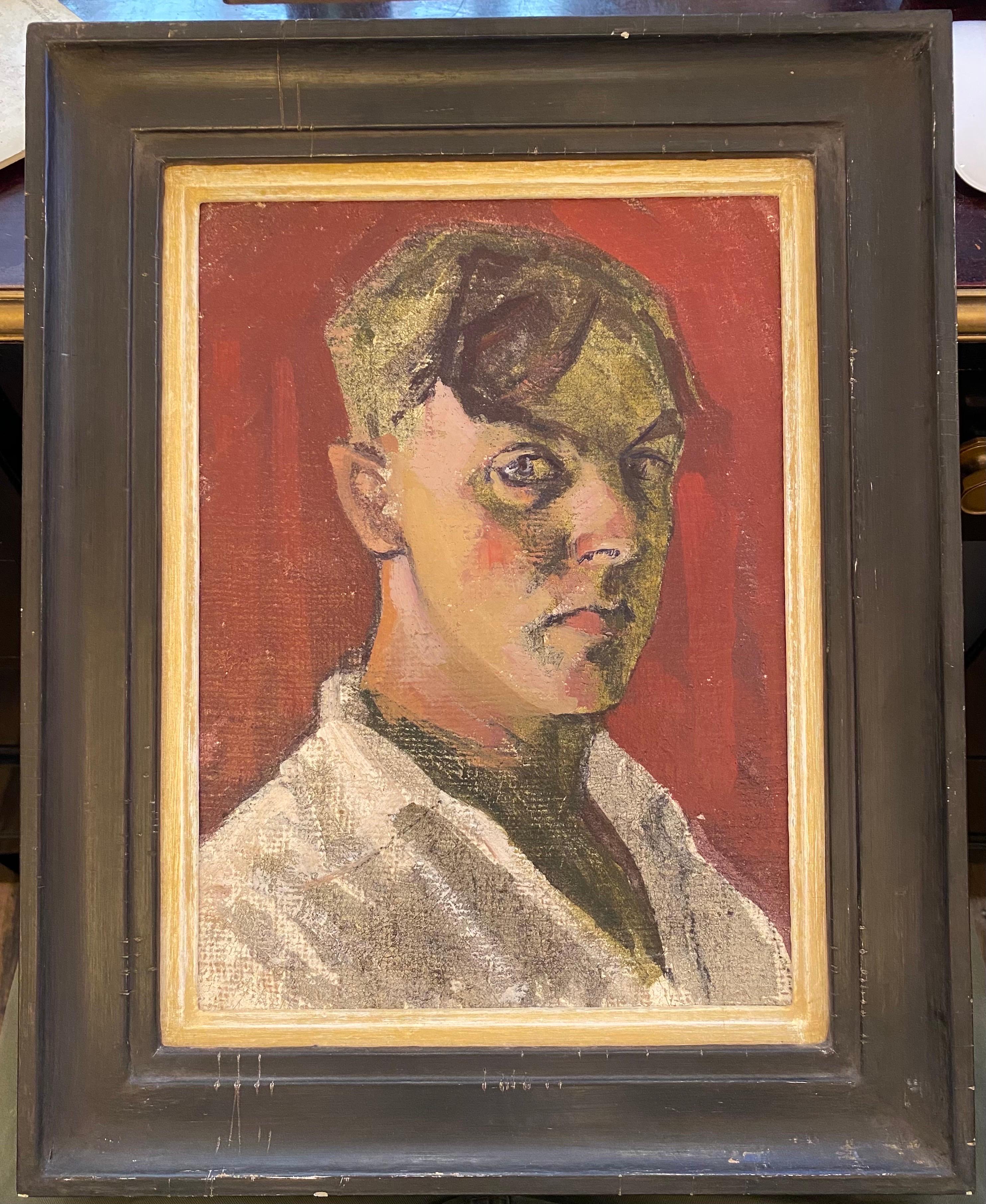 Peinture à l'huile - Self Portrait - Portrait du 20ème siècle - Painting de B Ward
