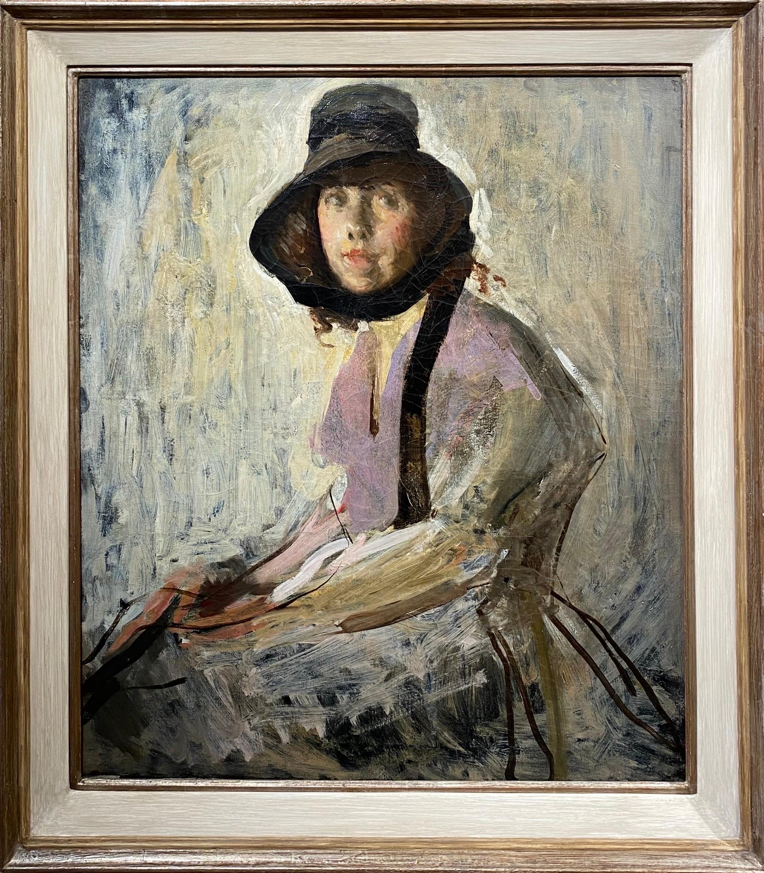 Arthur Ambrose McEvoy Portrait Painting - Portrait of a Lady in a Black Bonnet