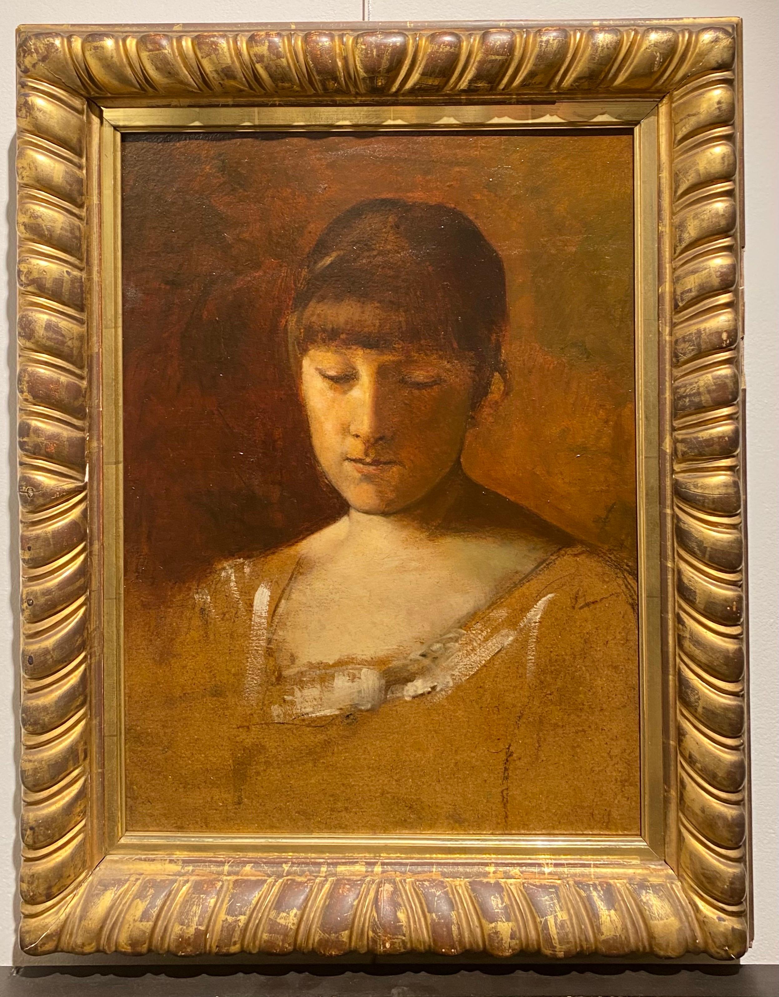 Szymon Buchbinder Portrait Painting - Portrait of a Young Girl, Polish Late 19th Century Oil 