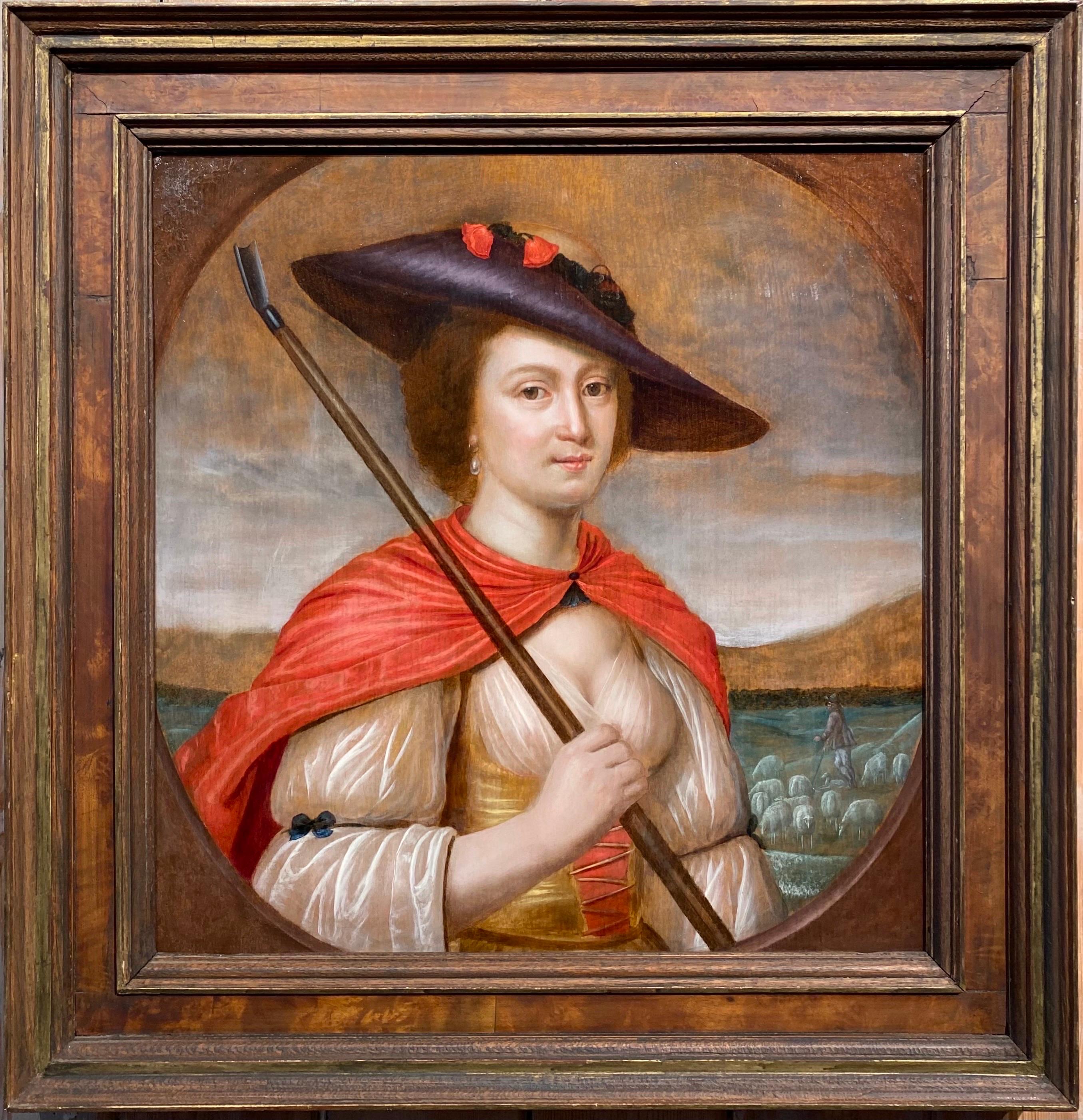 Gerrit van Honthorst Figurative Painting - Portrait of a Lady as a Shepherdess