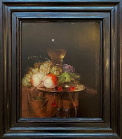 Nature morte, peinture à l'huile sur panneau du 17e siècle 