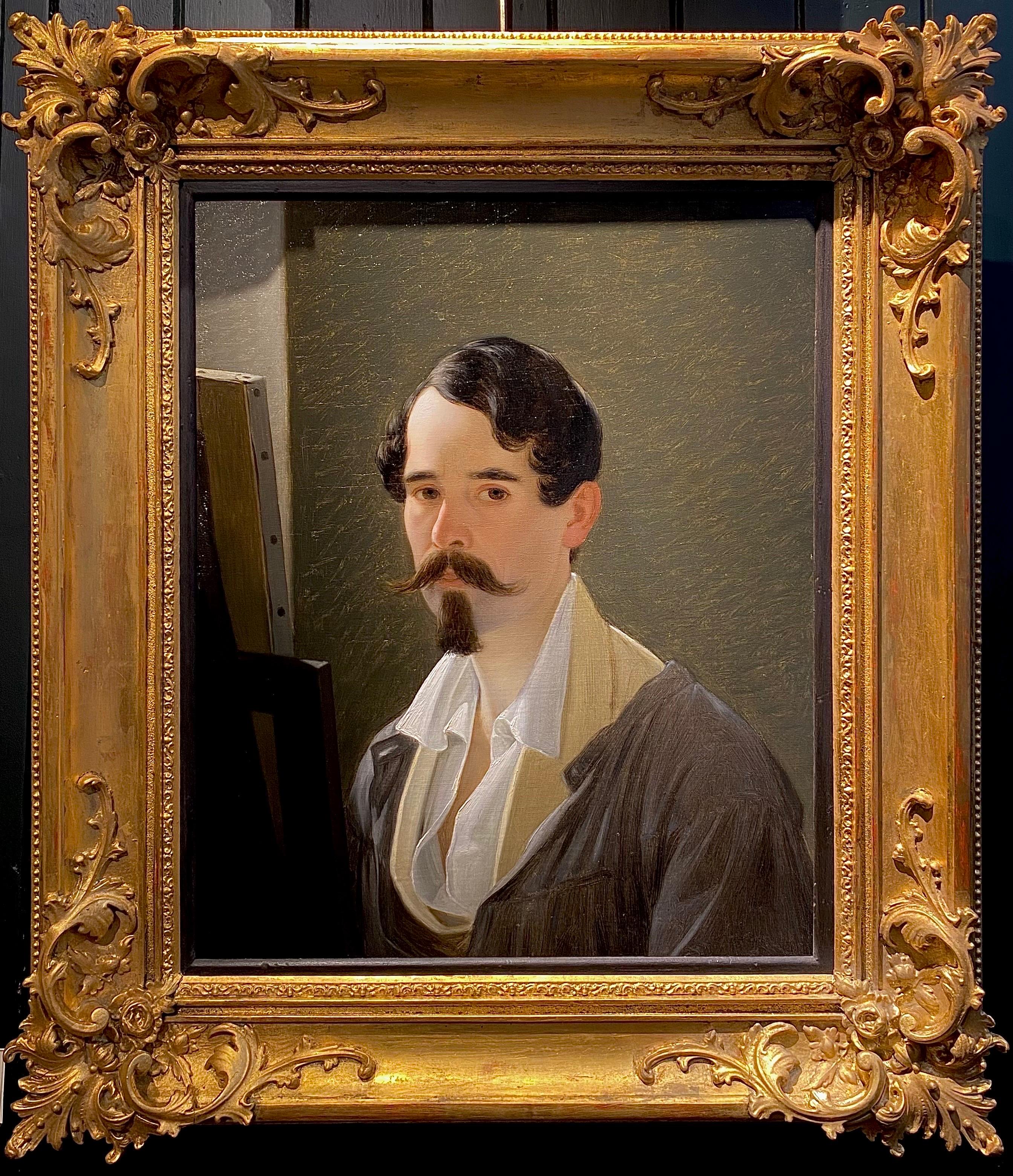 Portrait Painting Joseph Weidner  - Self Portrait. Peinture à l'huile originale autrichienne du 19ème siècle