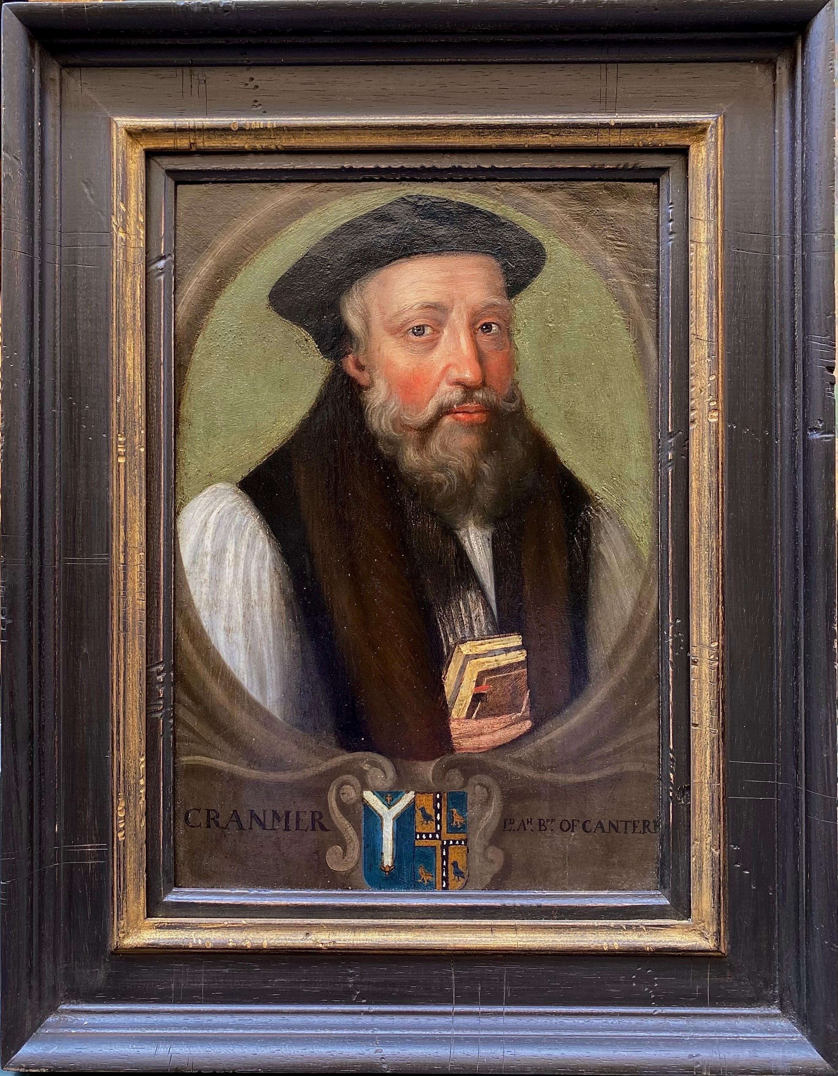 Portrait Painting di Mid 16th Century English School - Ritratto di Thomas Cranmer, arcivescovo di Canterbury, olio della metà del XVI secolo