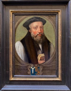 Antique Portrait of Thomas Cranmer, Archbishop of Canterbury, Mid 16th Century Oil