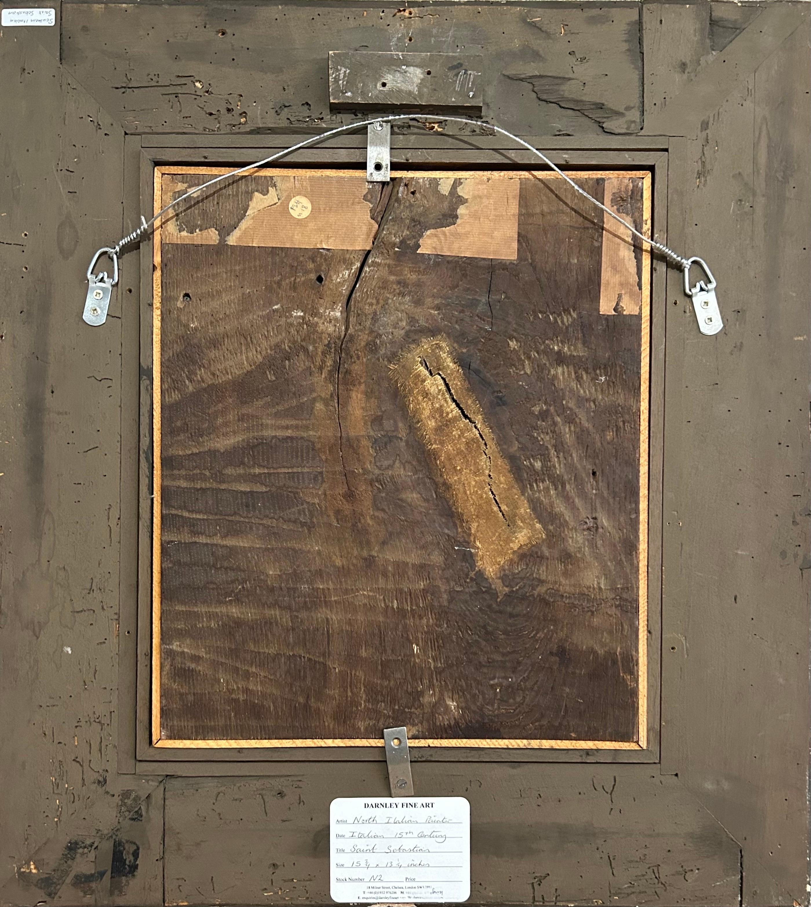 San Sebastián, pintura religiosa al óleo sobre tabla del siglo XV en venta 1