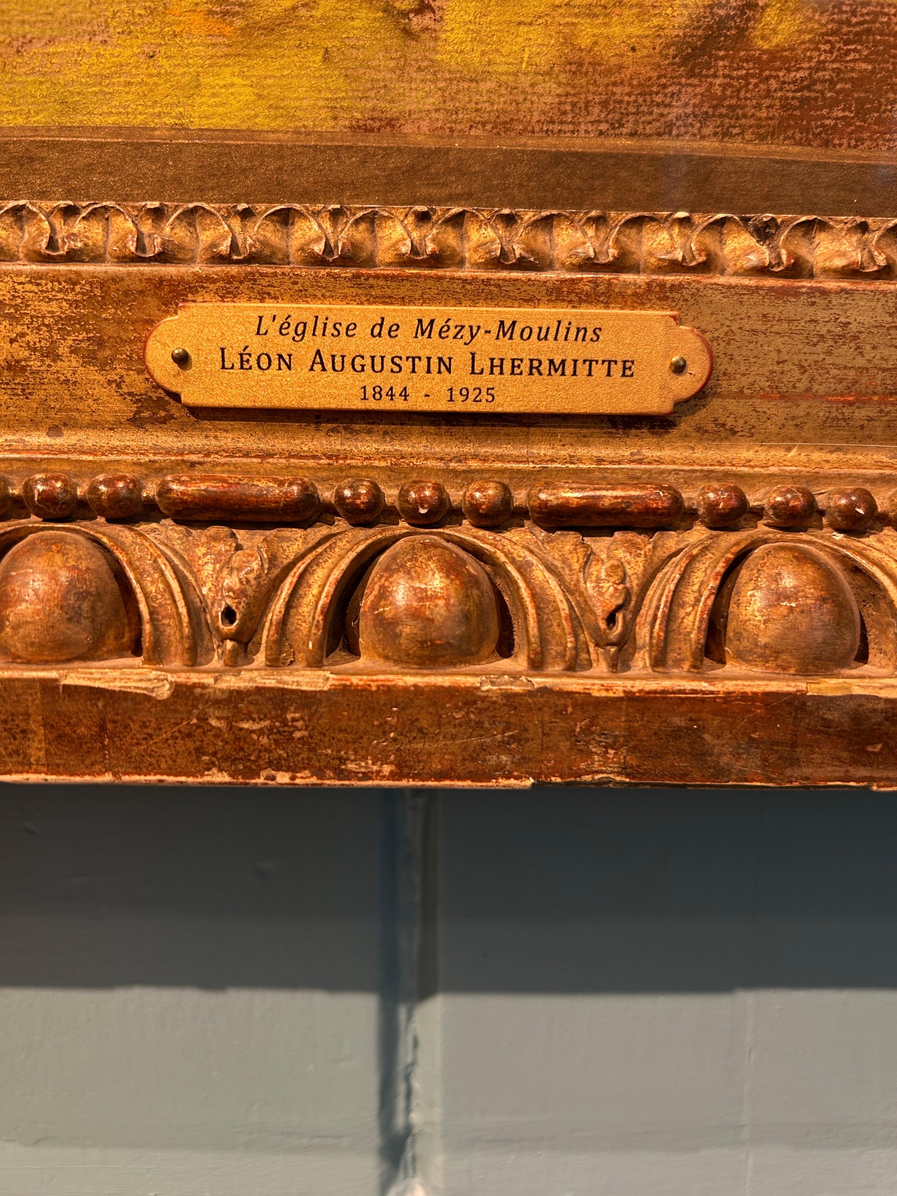 L'eglise de Mézy-Moulins, Paesaggio francese a pastello del XIX secolo, firmato e datato 1921 in vendita 1