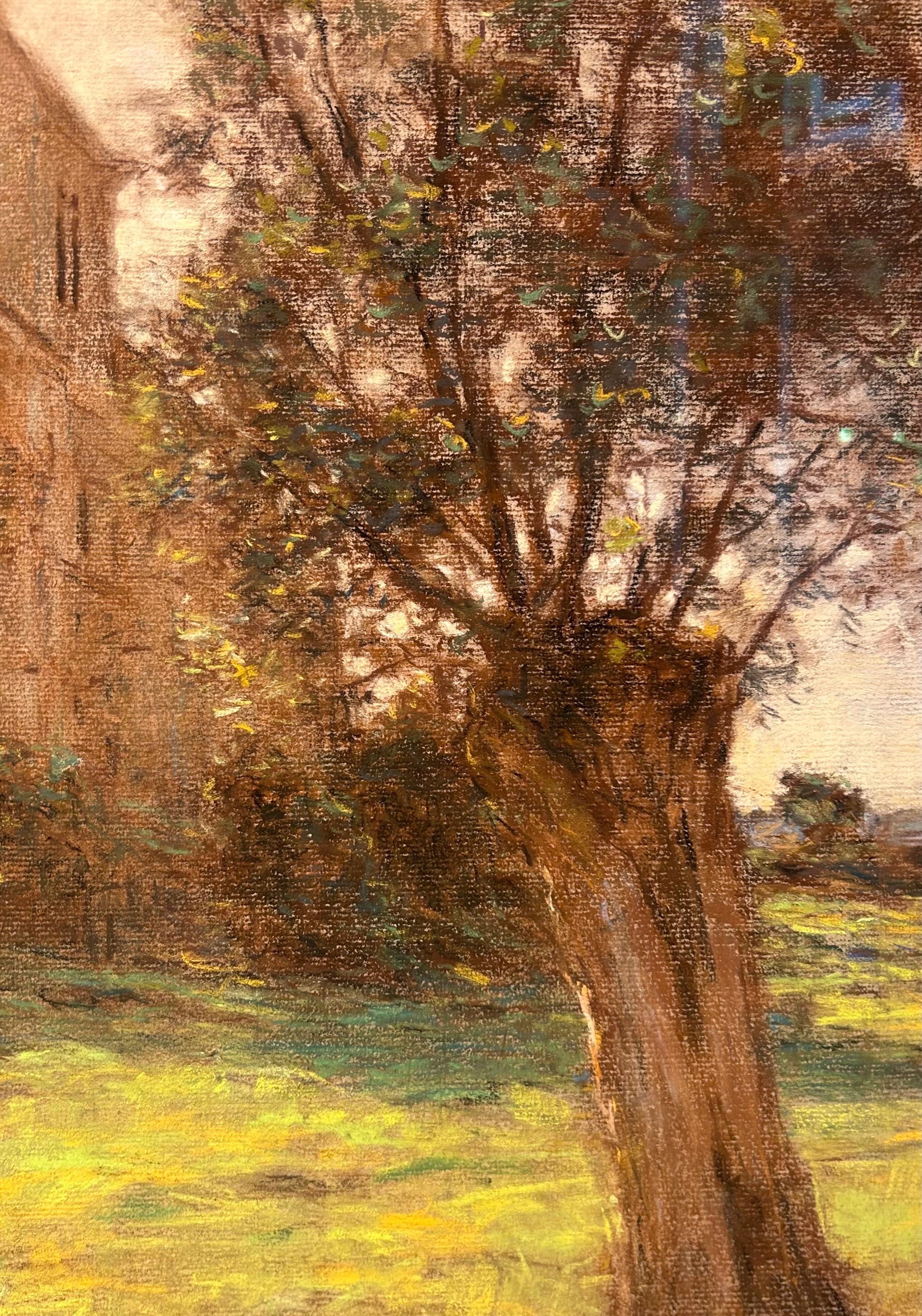 L'eglise de Mézy-Moulins, Paesaggio francese a pastello del XIX secolo, firmato e datato 1921 in vendita 4