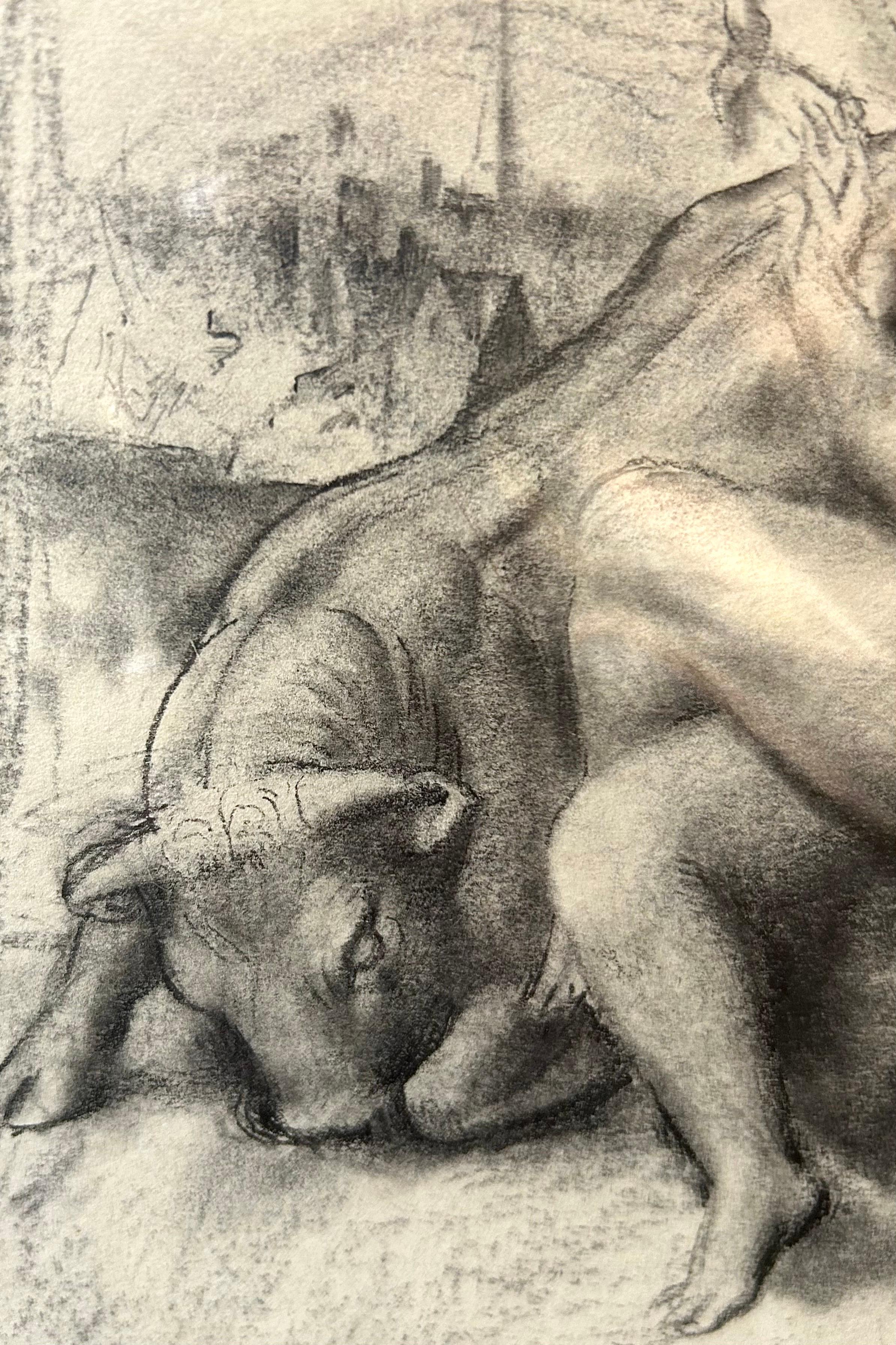 Europa and the Bull, dessin en graphite britannique du 20e siècle, signé - École anglaise Art par Victor Hume Moody