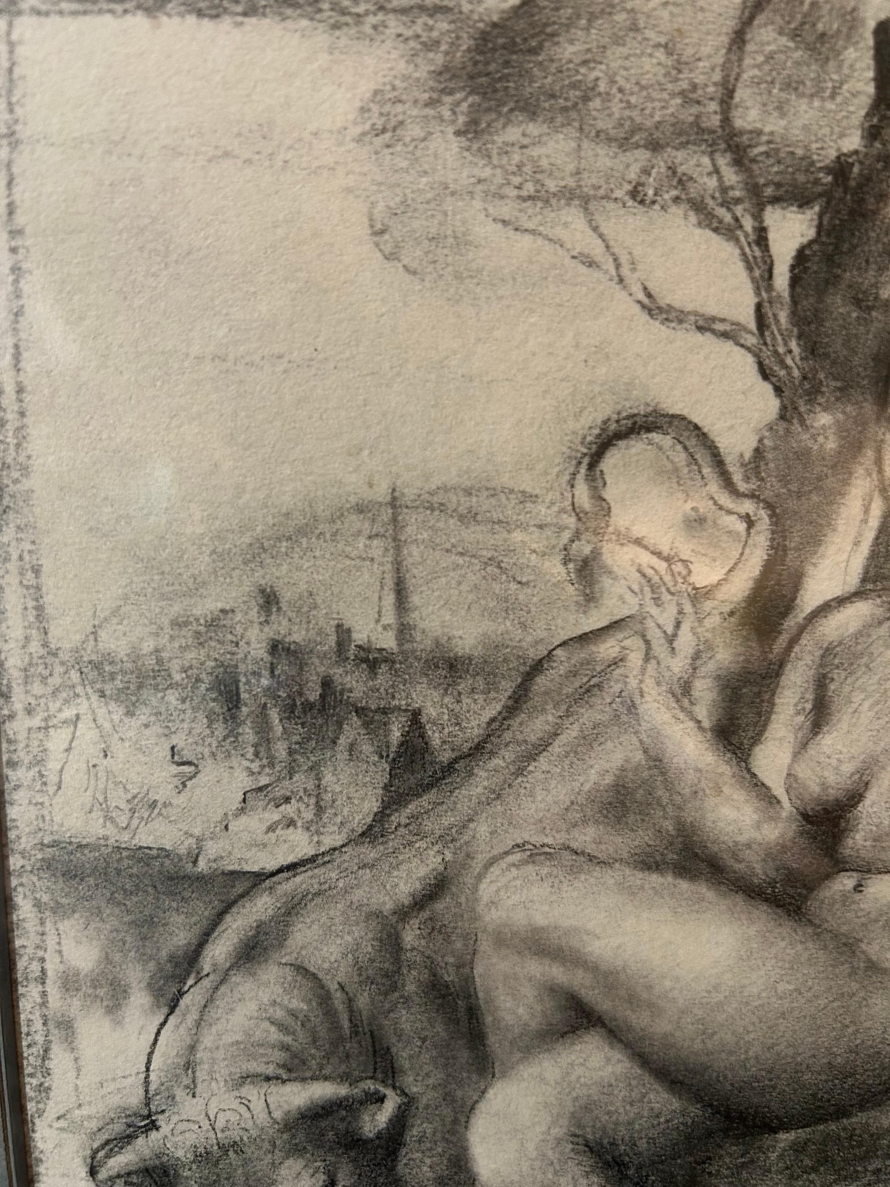 Graphite sur papier, signé avec un tampon
Taille de l'image : 9 x 6 ¾ pouces
Support sans acide

Né à Londres, Moody a étudié à l'école polytechnique de Battersea et au Royal College of Art sous la direction de William Rothenstein. Au début des