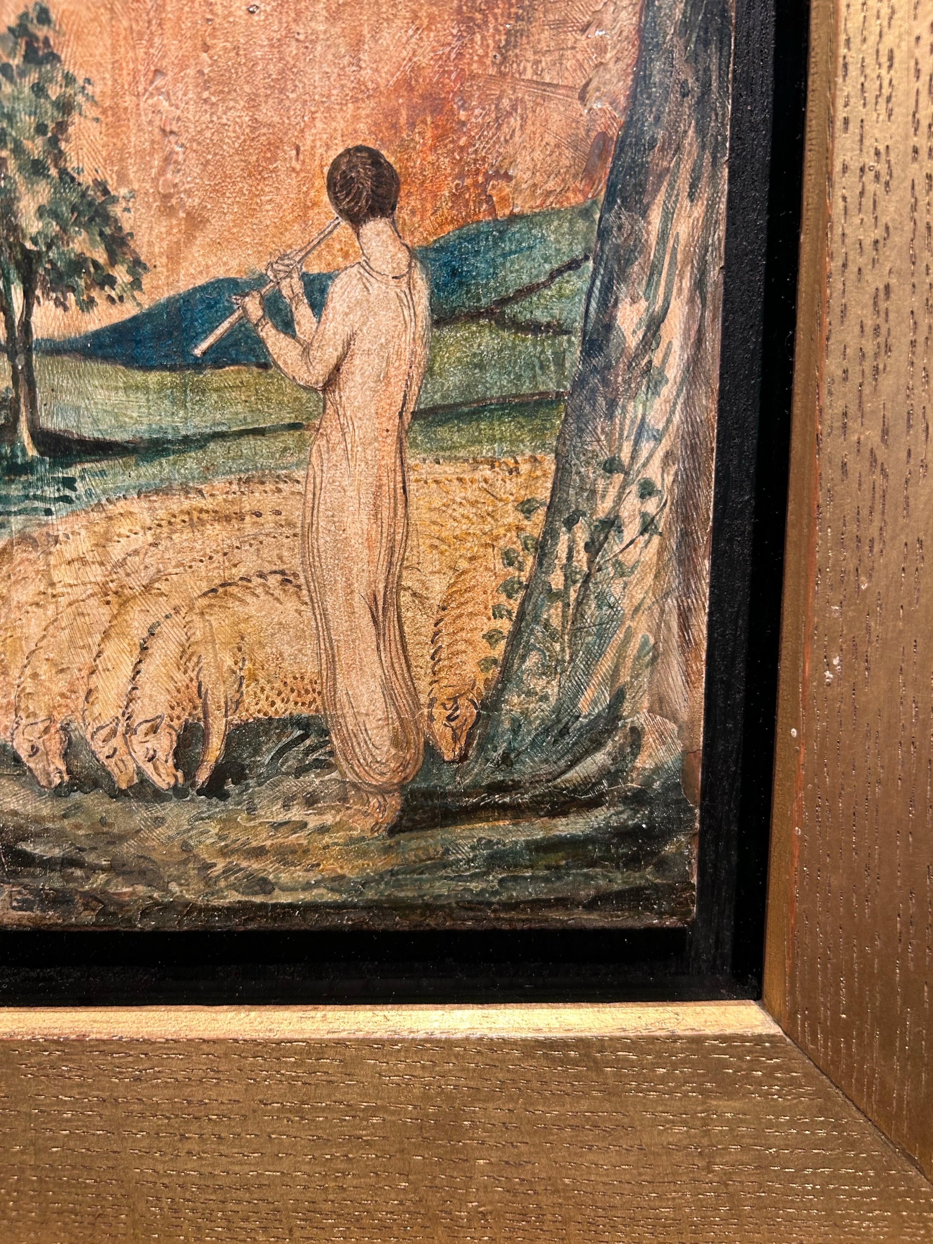 The Shepherd, English Victorian 19th Century Egg Tempera - Brown Figurative Painting by Sir William Blake Richmond KCB, RA, PPRBSA