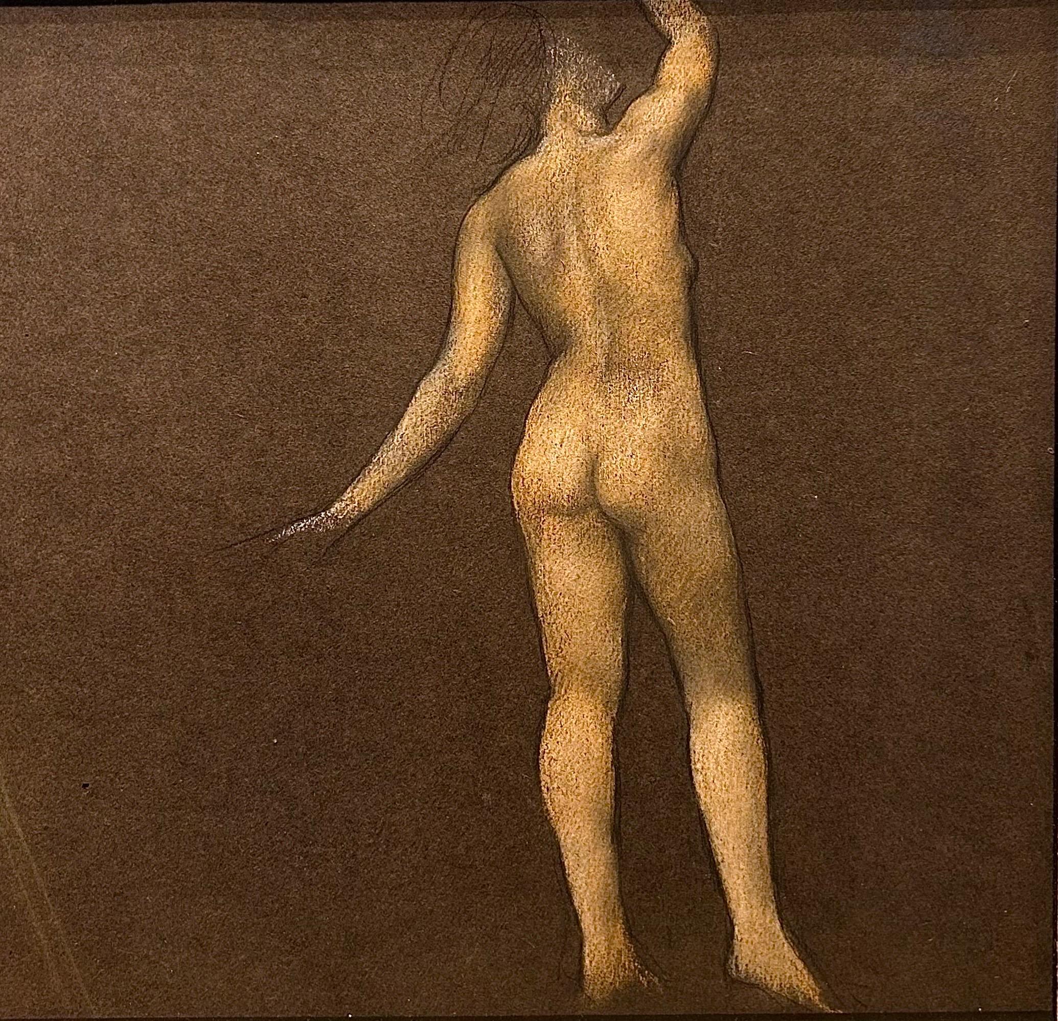Evelyn de Morgan
Estudio de un desnudo femenino de pie
1855 - 1917
Tiza negra y pastel sobre papel gris
Tamaño de la imagen: 48,2 x 31,7 cm (12 ½ x 19 pulgadas)
Marco de estilo prerrafaelita

Procedencia
J.S. Mass & Co., Ltd., Londres, J.X. Reynolds