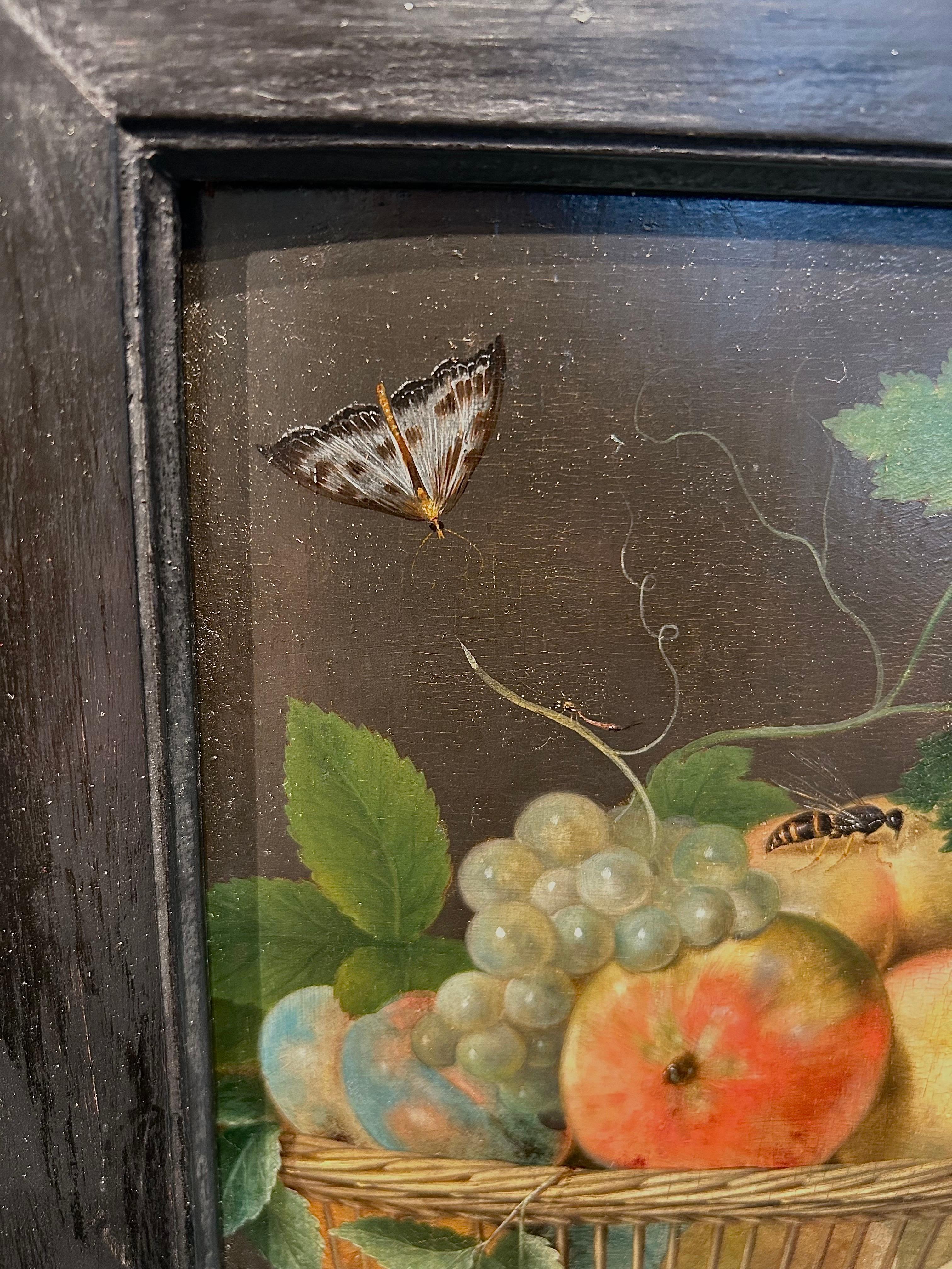 Stillleben mit Obst in einem Korb aus Korbweide mit Vogel (Braun), Still-Life Painting, von Gaspar Peeter Verbruggen the Elder