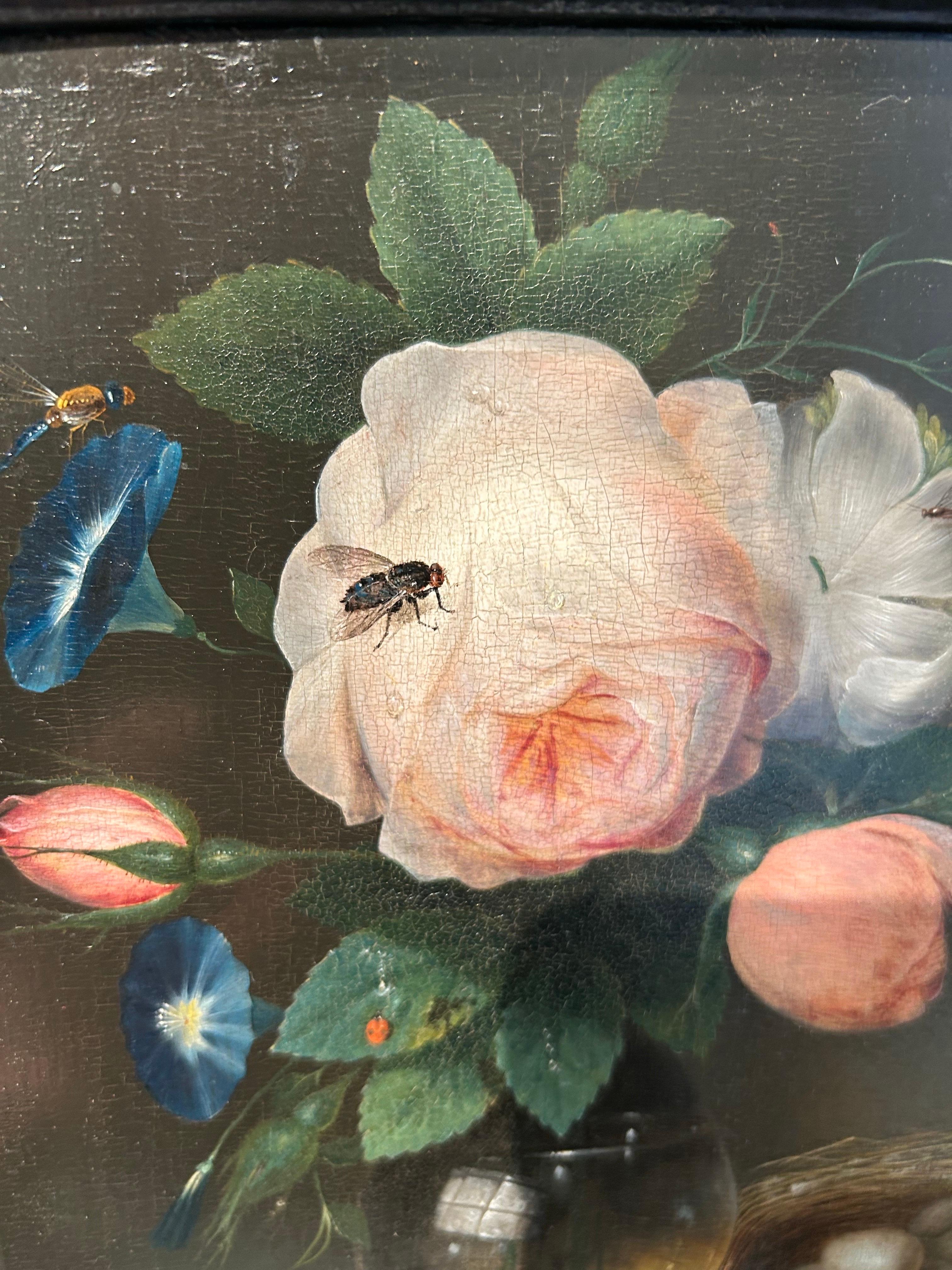 Stillleben mit Rosen in einer Glasvase im Angebot 3