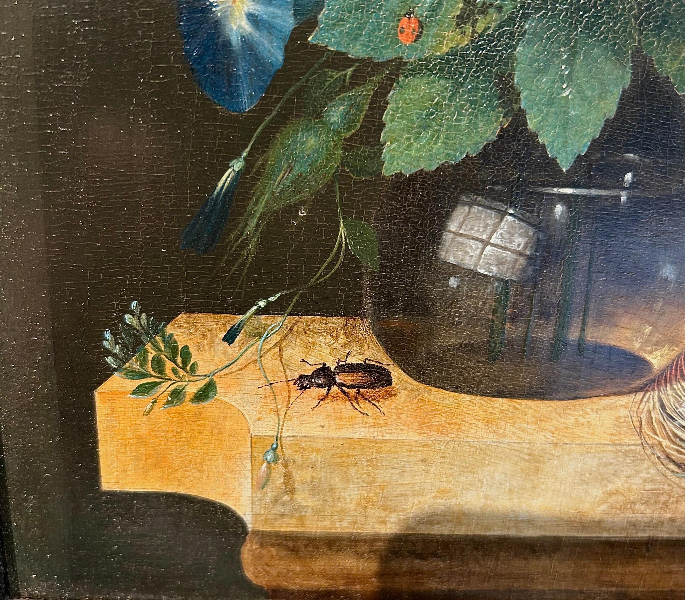 Stillleben mit Rosen in einer Glasvase im Angebot 4