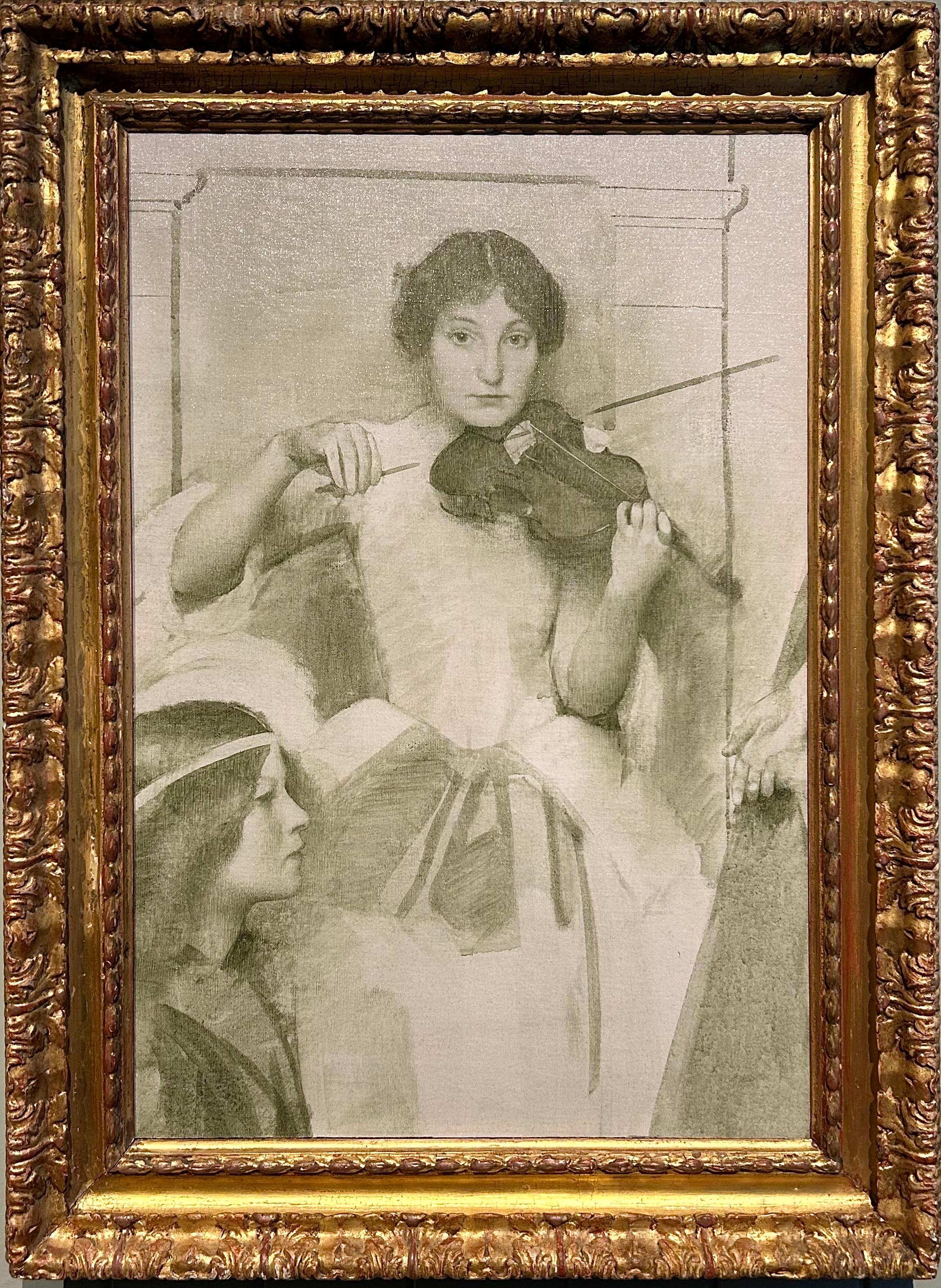 Étude du violoniste pour la Sainte-Mère, préraphaélite, école de Newlyn, huile