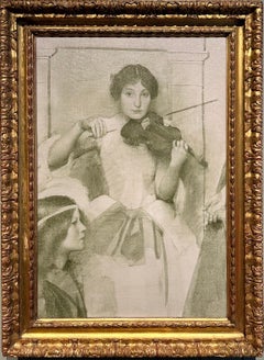 Thomas Cooper Gotch - Study of the Violinist for Holy Motherhood, vorraffaelitische Malerei, Newlyn-Schule, Öl Study of the Violinist for Holy Motherhood, vorraffaelitische Malerei, Newlyn-Schule, Öl