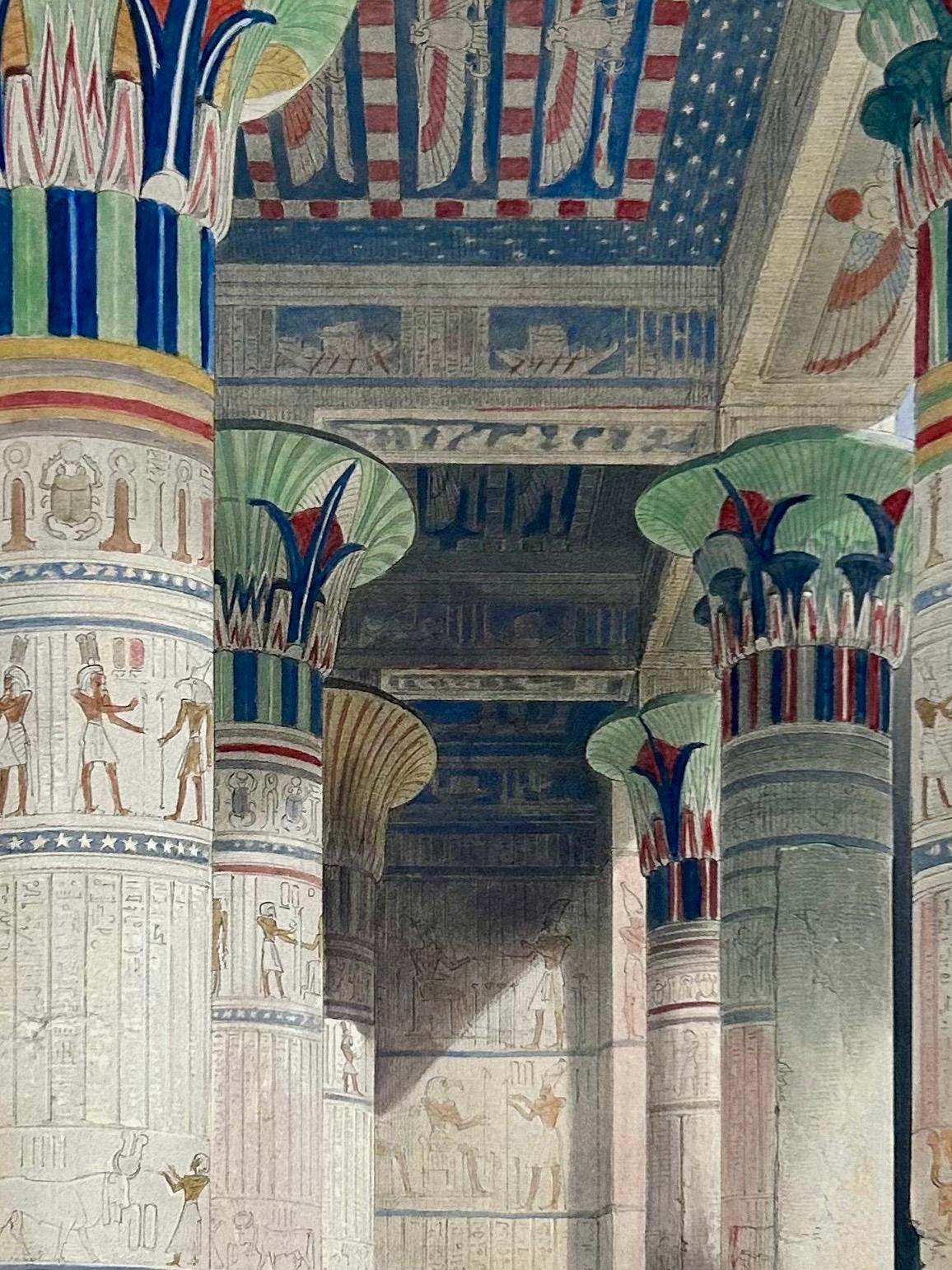 Blick unter den großen Portikus des Tempels, Philae (Braun), Landscape Print, von David Roberts