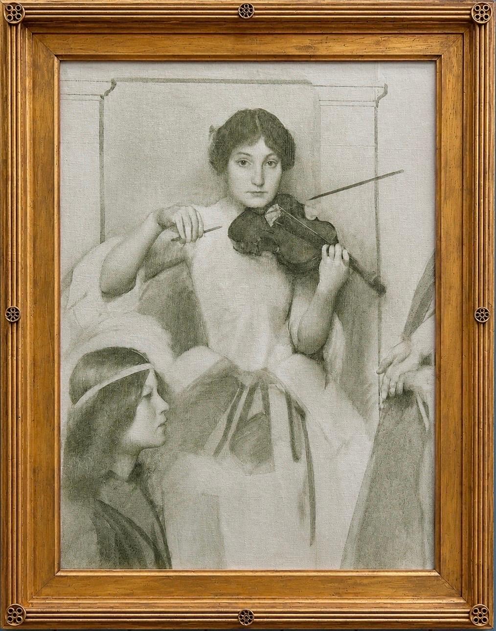Portrait Painting di Thomas Cooper Gotch - Studio del violinista per la Santa Maternità, pre-raffaellita, scuola di New York, olio