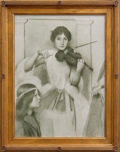 Estudio del Violinista para la Santa Maternidad, prerrafaelita, escuela de newlyn, Óleo