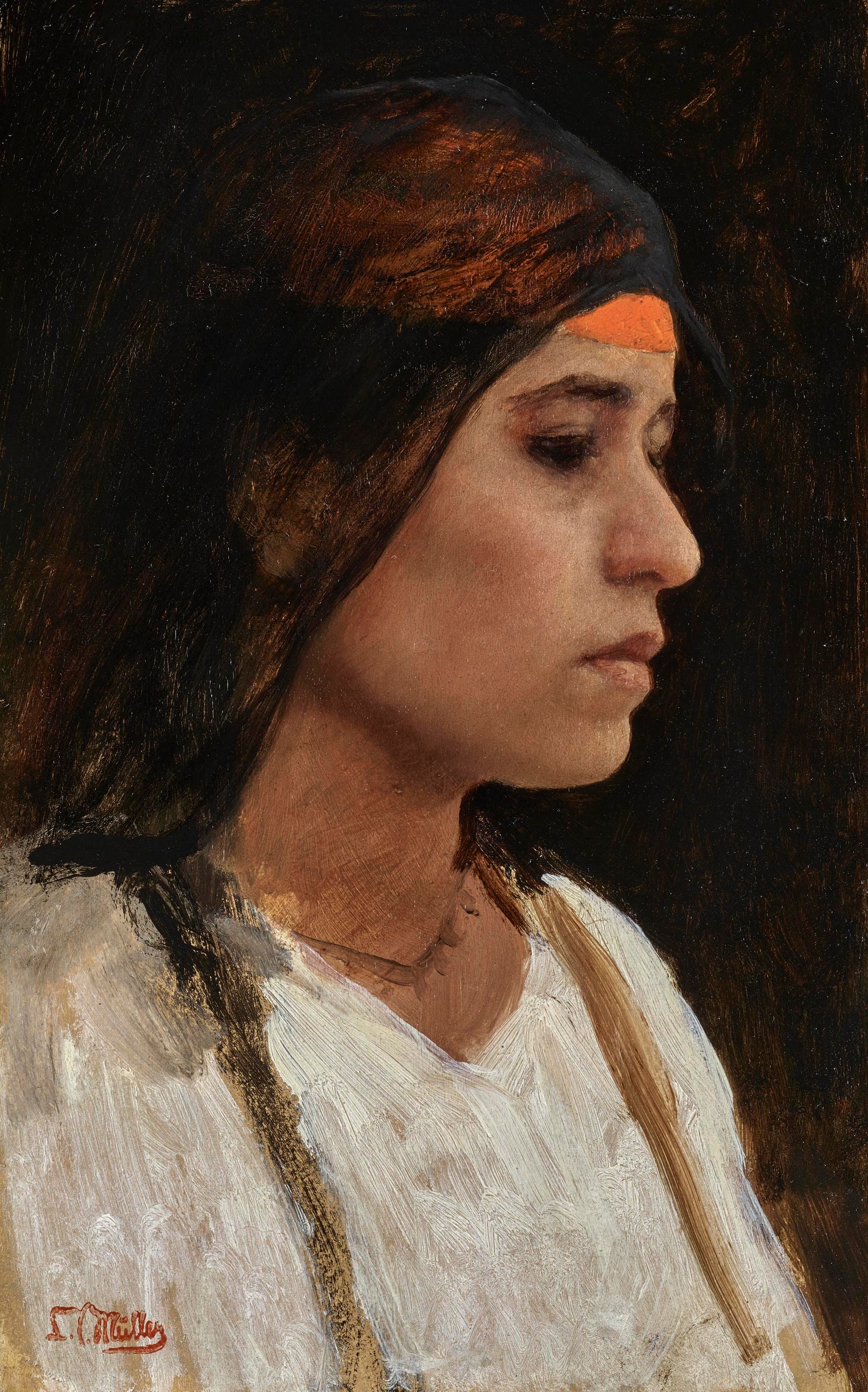 Leopold Carl Muller Portrait Painting - Portrait of a Girl