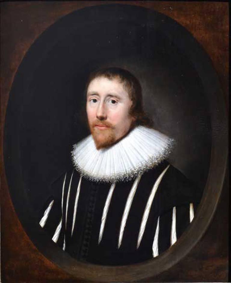 Cornelius Johnson Portrait Painting - Portrait of a Gentleman in a Slashed Black Doublet