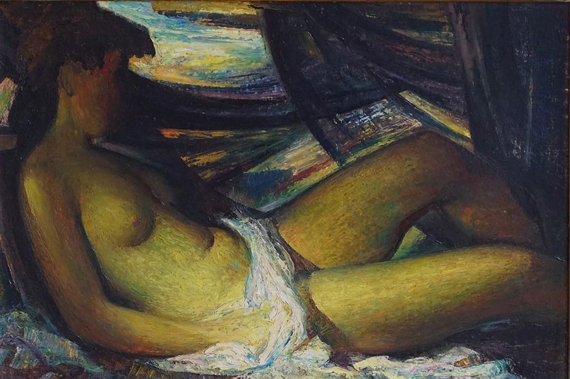 Nude Painting James Stroudley - Huile d'un nu couché, XXe siècle