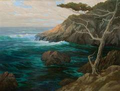 Antique “Carmel Coast, 1923” Early California Impressionist Oil painting by Roi Colman