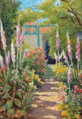 William Adam “Pacific Grove Garden” Early California Oil painting circa 1910