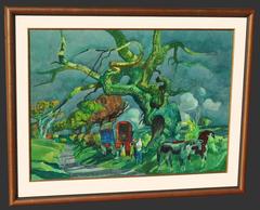 Millard Sheets “Gypsy Camp, 1967” California Modernist watercolor painting