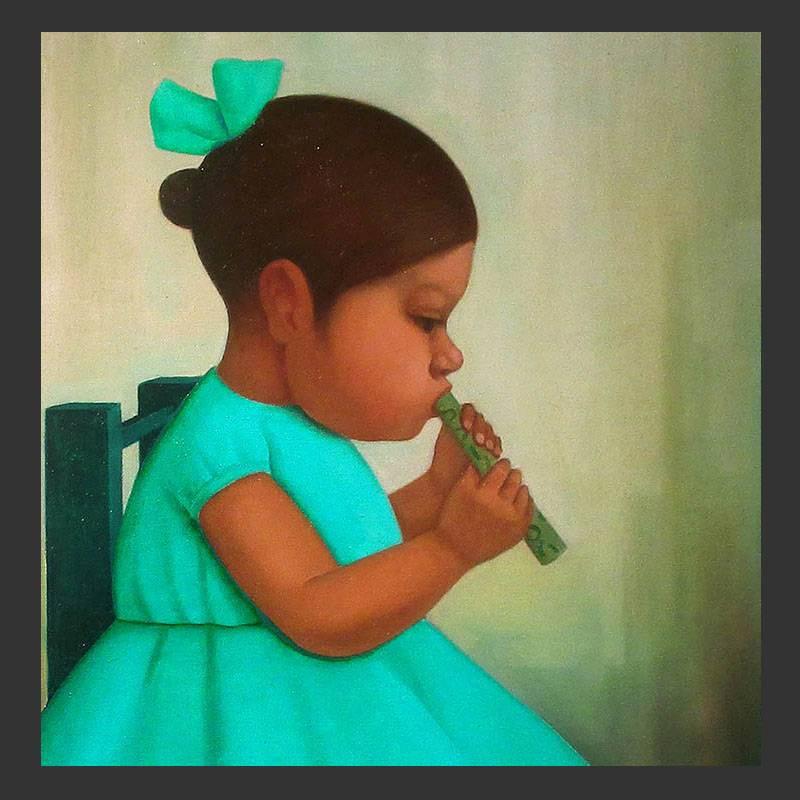 Gustavo Montoya “Girl with a Flute” Mid-20th Century Mexican Oil painting  For Sale 2