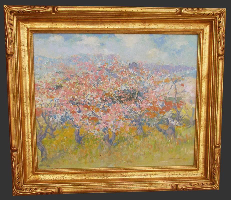Thomas McGlynn “Blossoms” California Impressionist Oil painting circa 1930's For Sale 1