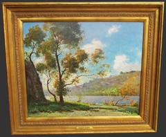 “Morning by the Lake” California Oil painting circa 1920s-30's by Dedrick Stuber