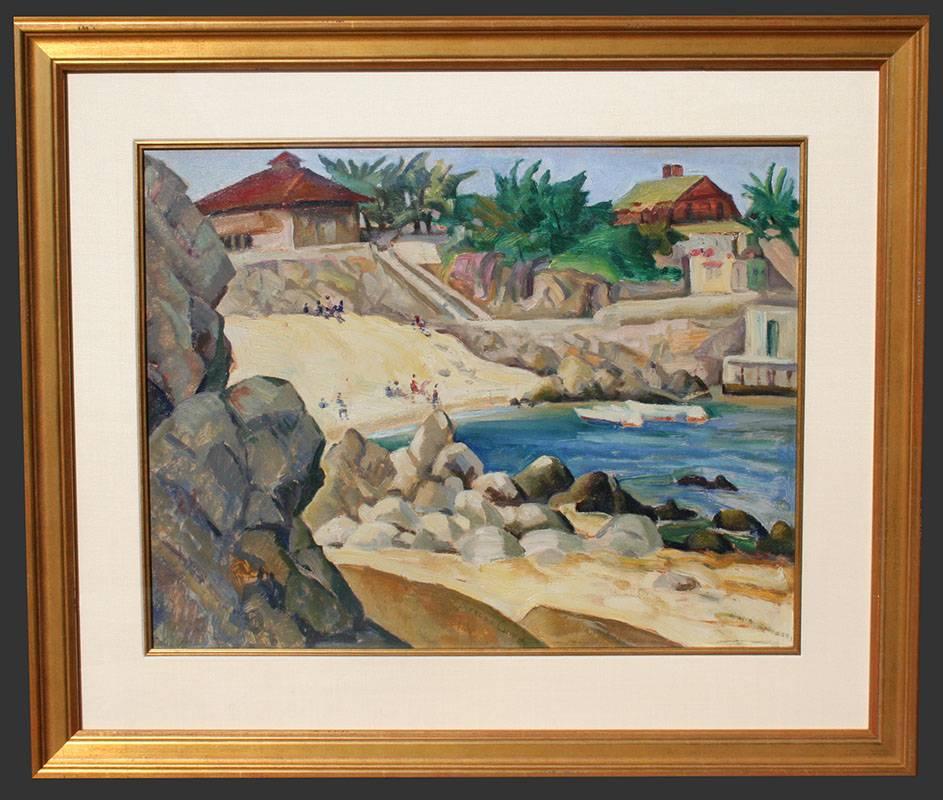 “Lover's Point, Pacific Grove”, Oil Painting circa late 1920's by Rinaldo Cuneo For Sale 1
