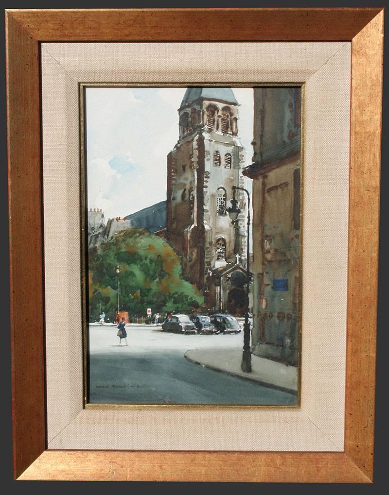 Donald Teague “St. Germain des Pres” Original Watercolor Painting circa 1970's For Sale 1