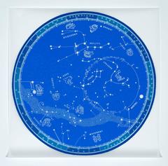 Rene Trevino, Renaming the Constellations, Blue, framed acrylic painting 
