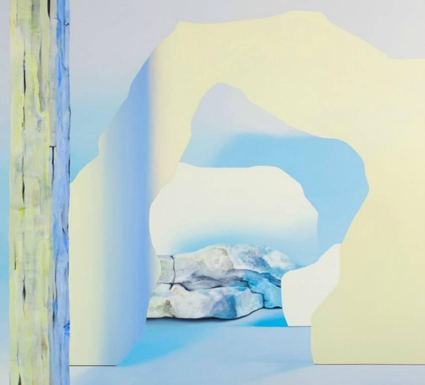 Membrino’s paintings hover between the canons of still life and landscape painting with a nod to abstraction.  The artist sees her paintings as tableaus assembled to explore the vast possibility of perceptions when viewing very simple, invented