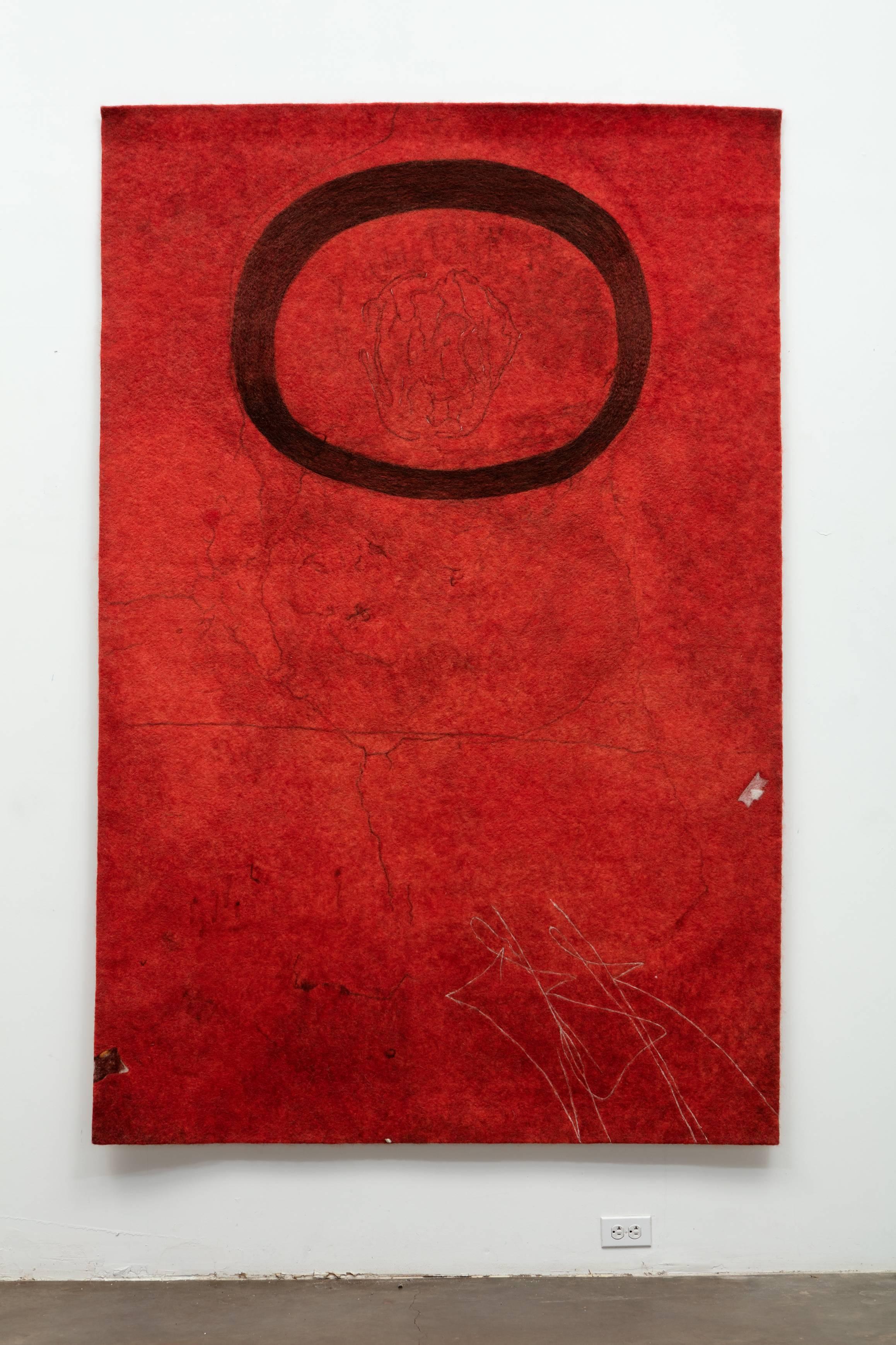 Gary Goldberg, Finding the Universe in Oaxaca, floating oval on deep red ground - Mixed Media Art by Gary Goldberg 